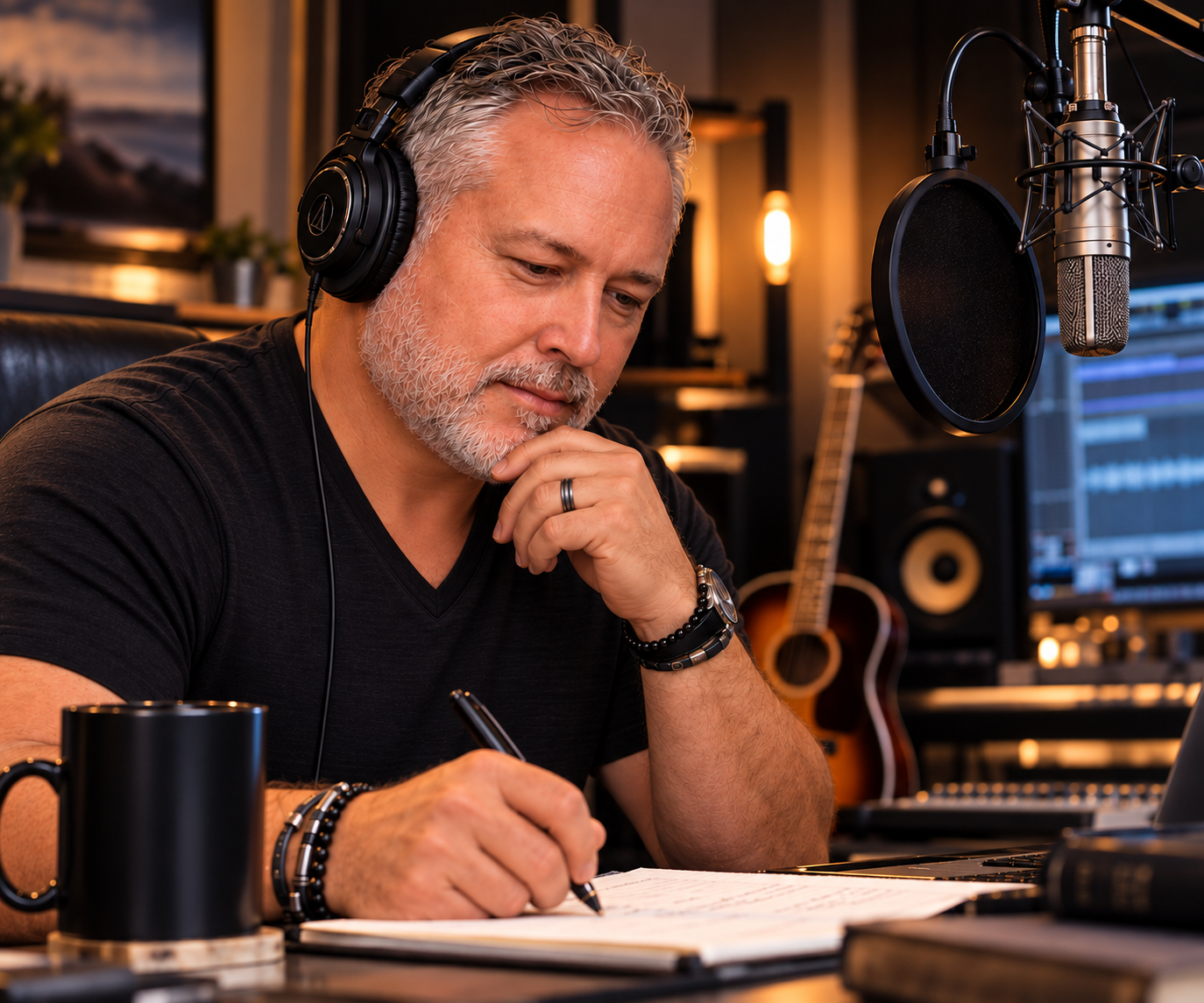David Coleman writing in his music studio