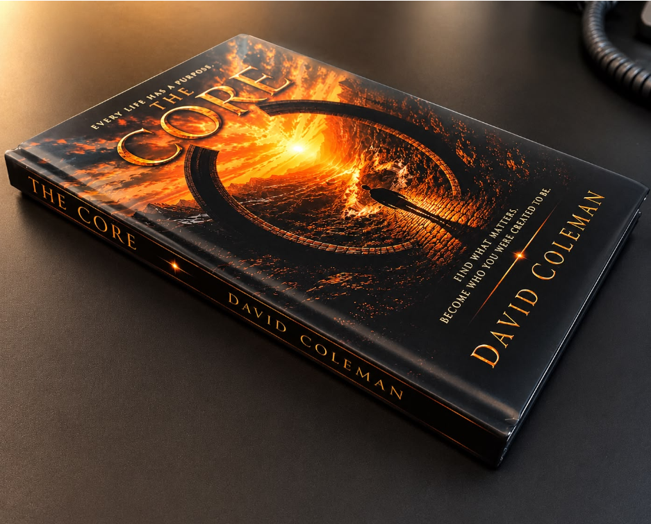 The Core by David Coleman, realistic black-and-gold hardcover book mockup